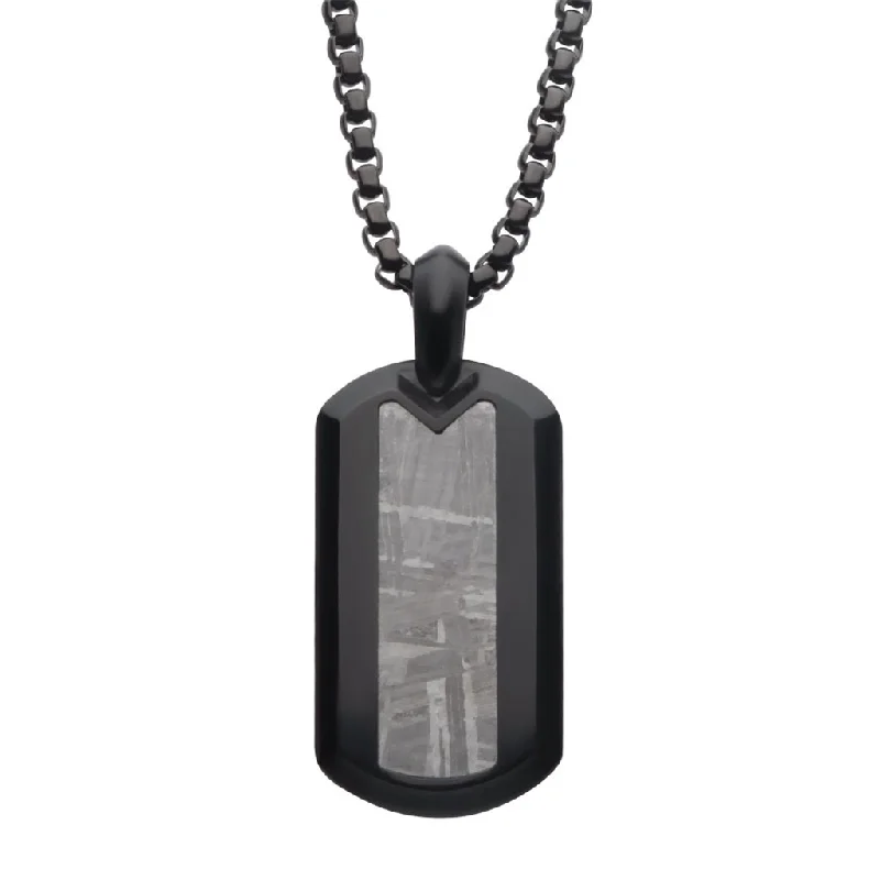 Spiritual Healing Necklaces-Stainless Steel Meteorite Inlay Dog Tag Pendant Necklace