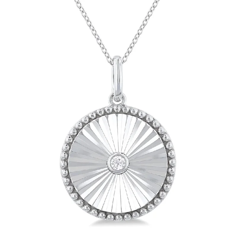 Chunky Necklaces-Sterling Silver Round Medallion Diamond Pendant Necklace