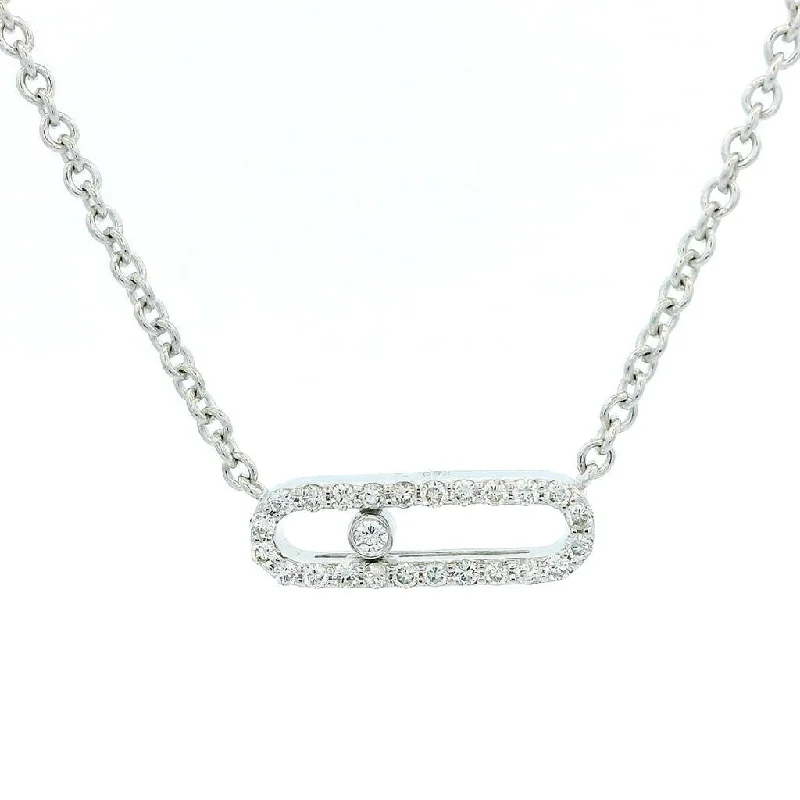 Handmade Necklaces-18K White Gold Natural Sliding Diamonds Bar Necklace