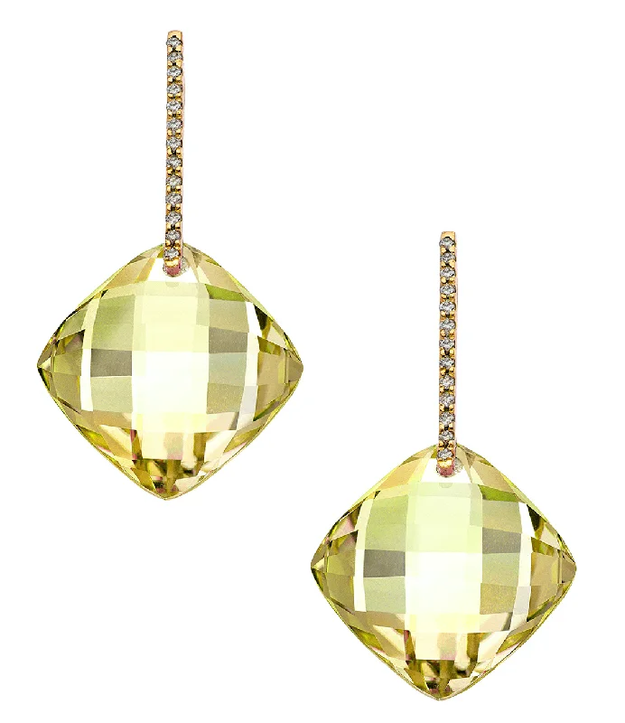 Large Gold Stud Earrings-Reid Earrings Yellow Gold Lemon Quartz LG Cushion