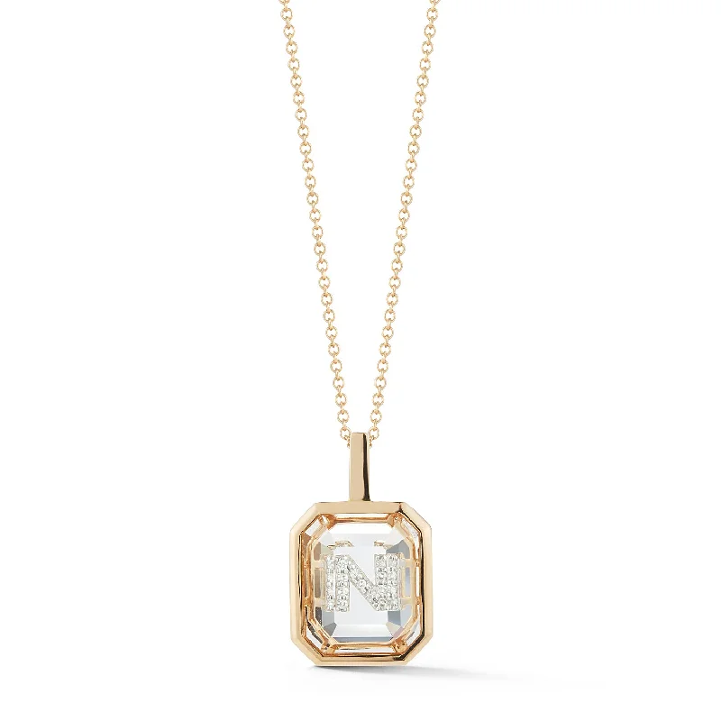 Simple Chain Necklaces-14kt Gold Frame Crystal Quartz Secret Diamond Initial necklace