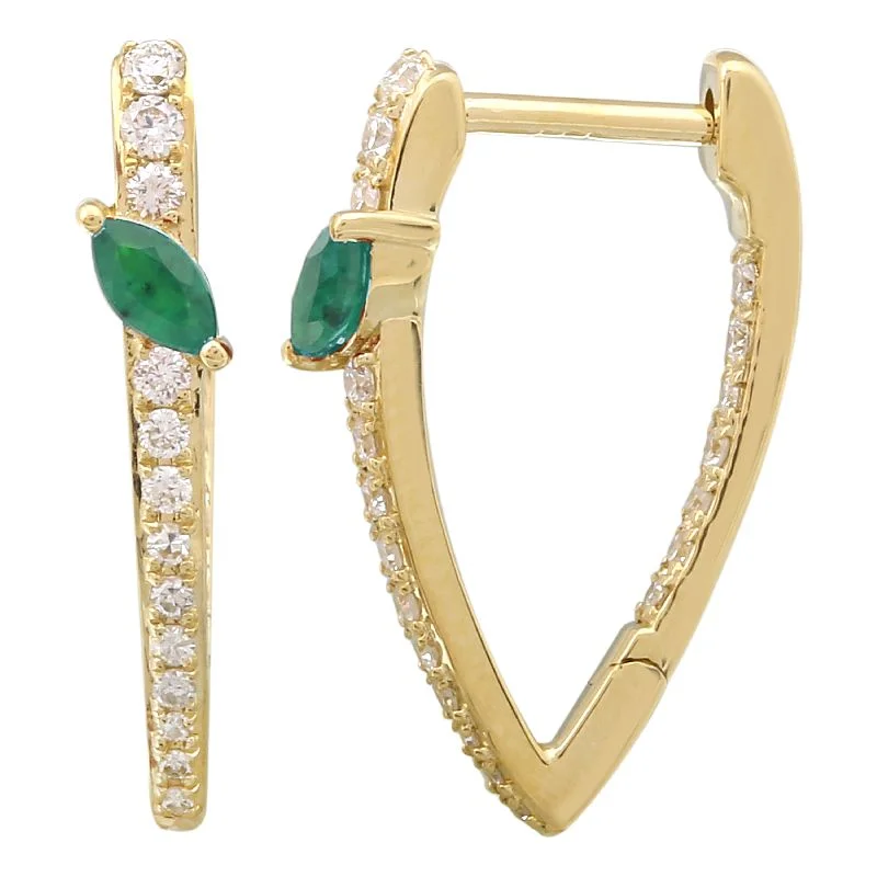 Trendy Crystal Earrings-Statement V Emerald Diamond Earrings