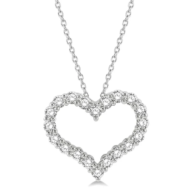 Natural Stone Necklaces-14K White Gold Diamond Heart Pendant Necklace