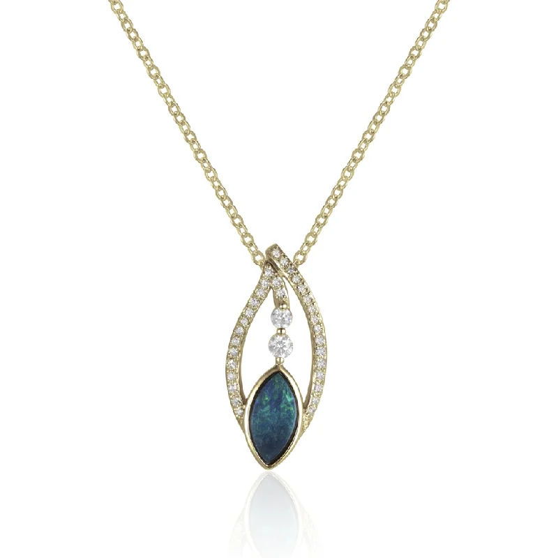 Statement Necklace Set-14K Yellow Gold Opal And Diamond Eye Pendant Necklace