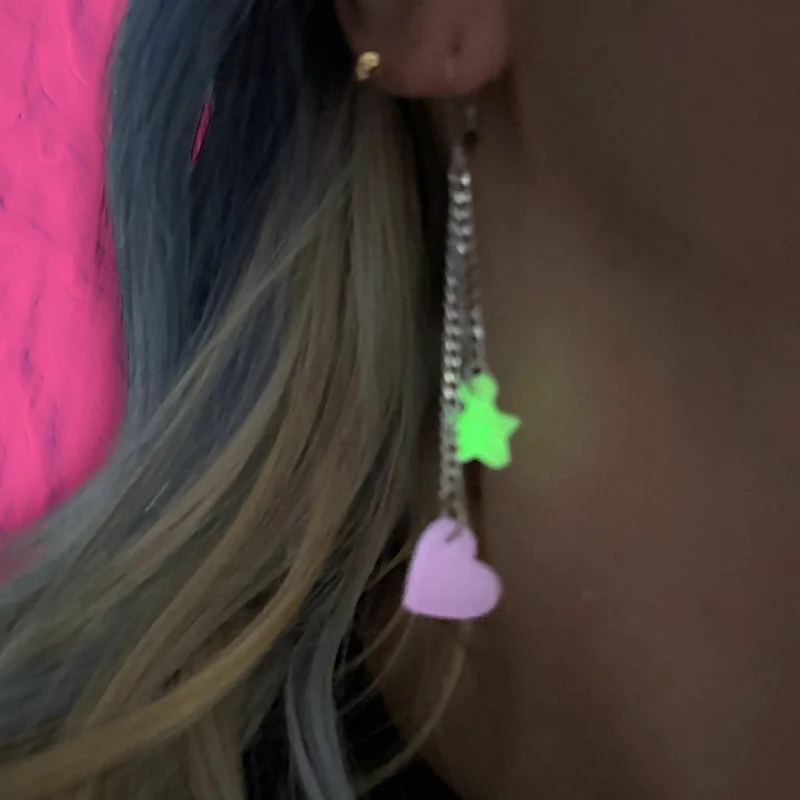 Geometric Drop Gemstone Earrings-Last Chance! Limited Edition! Glow in the dark Heart and Star earrings Limited Edition