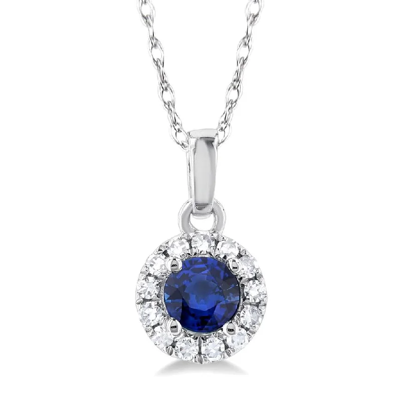 Butterfly Pendant Necklaces-10K White Gold Sapphire And Diamond Halo Pendant Necklace