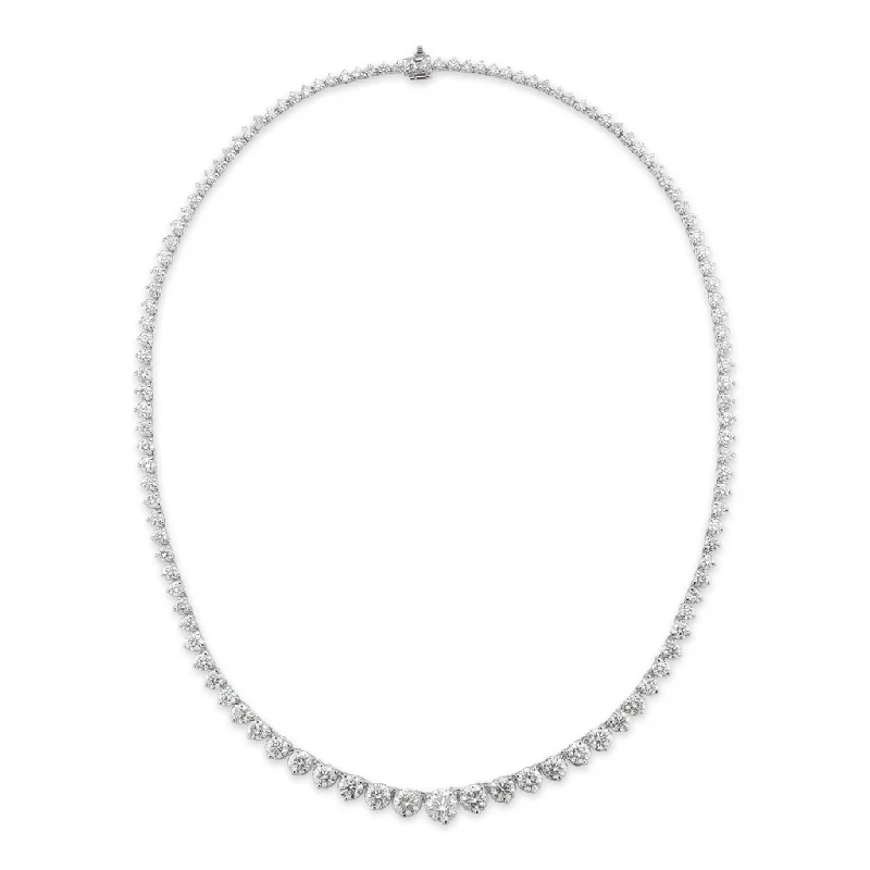 Heart Necklaces-14K White Gold Diamond Riviera Necklace