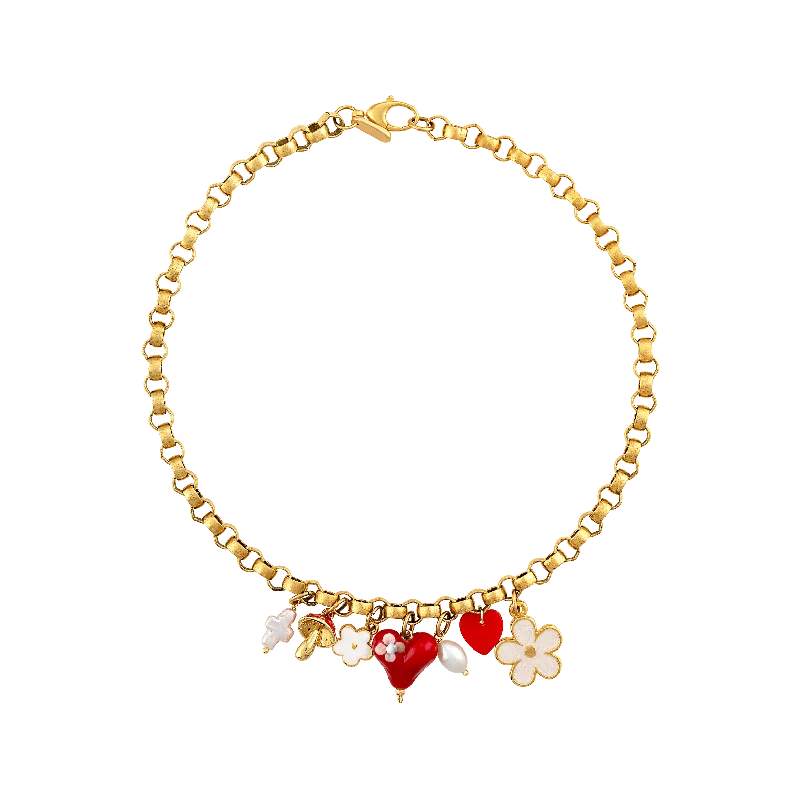 Simple Gold Necklaces-Red Love Charm Necklace