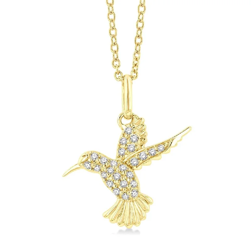 Statement Chain Necklaces-10K Yellow Gold Hummingbird Diamond Pendant Necklace