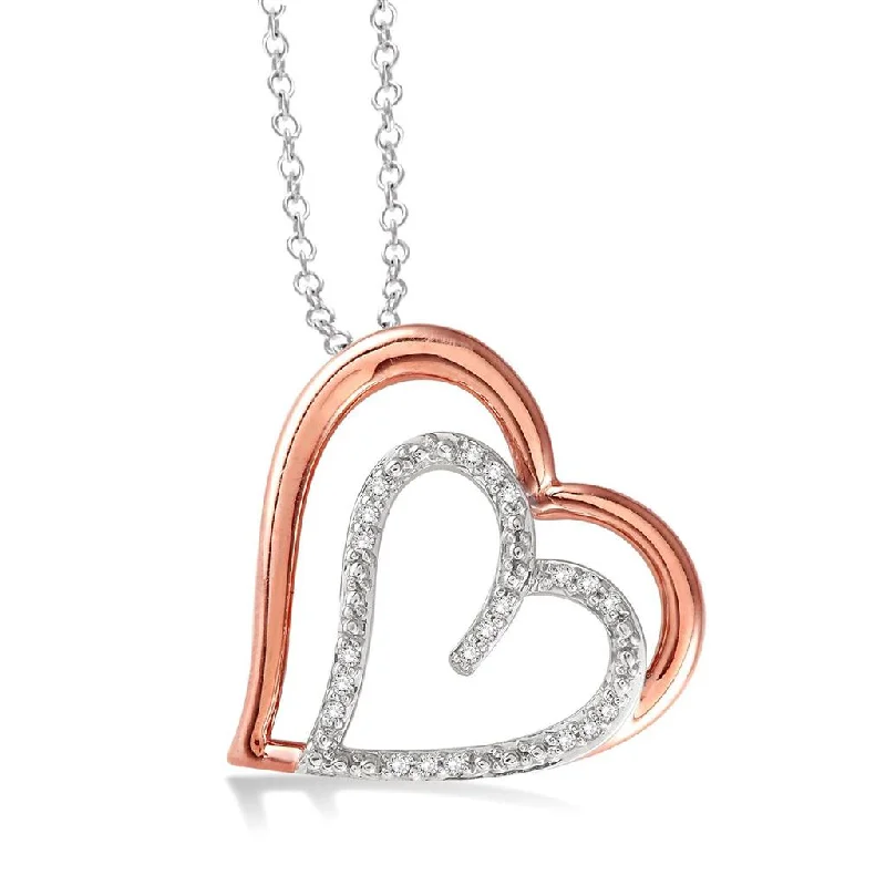 Trendy Fashion Necklaces-Sterling Silver 14K Rose Gold Overlay Diamond Heart Pendant Necklace