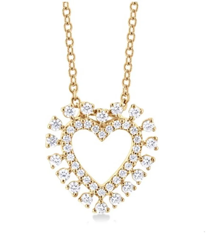 Heart Necklaces-10K Yellow Gold Double Halo Diamond Heart Pendant Necklace