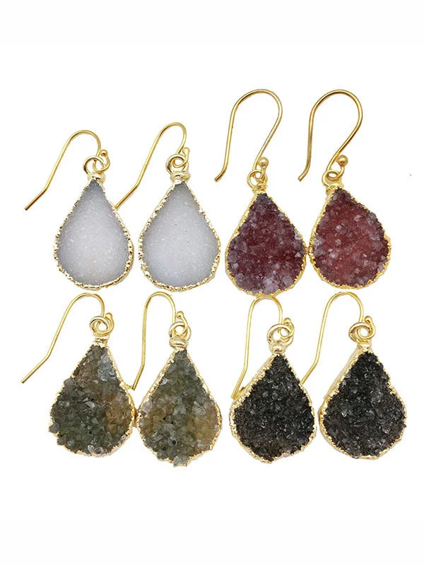 Large Drop Earrings-Double Druzy Teardrop Earrings