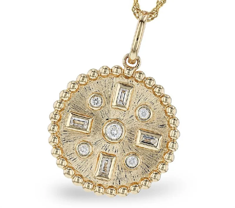 Designer Silver Necklaces-14K Yellow Gold Circle Diamond Pendant Necklace