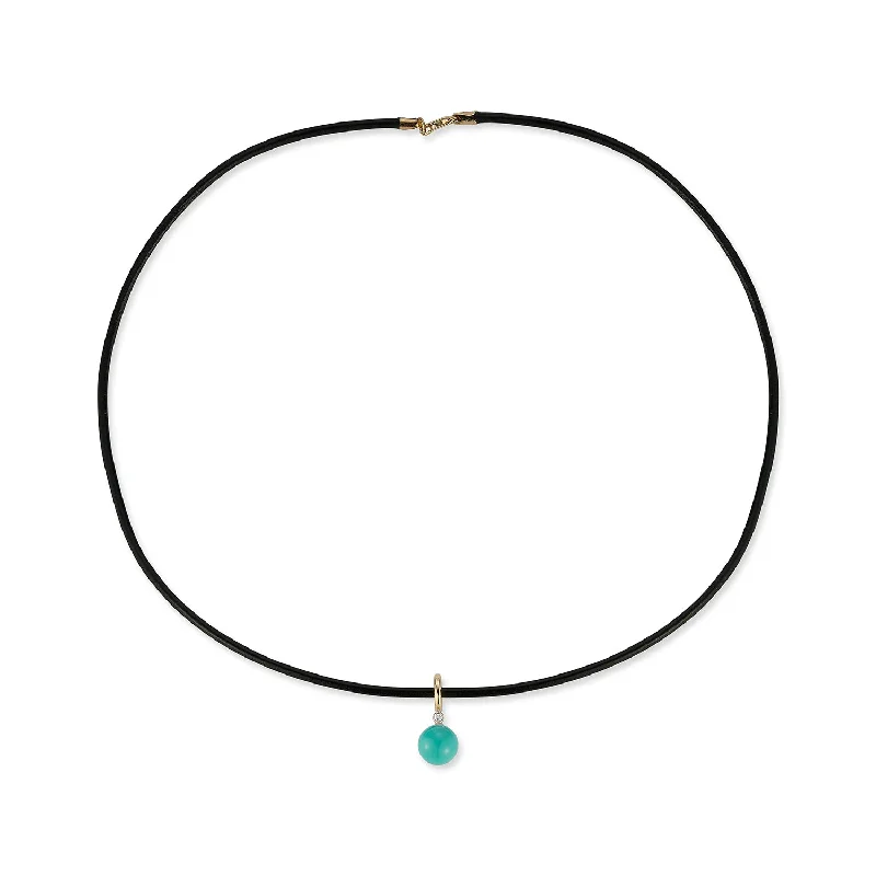 Emerald Necklaces-14kt Diamond Turquoise Dot on Leather Cord Necklace