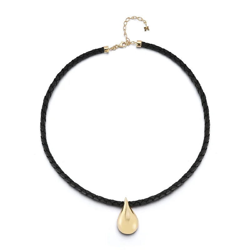 Charm Necklaces-14kt Water Droplet on Leather Necklace