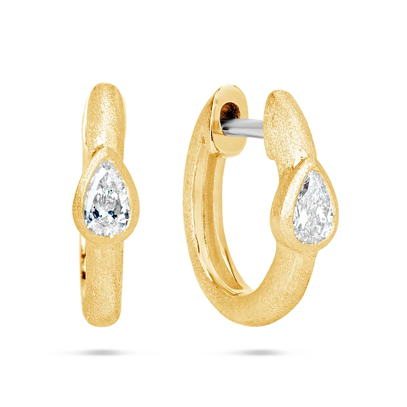 Designer Drop Gemstone Earrings-Bezel Set Pear Diamond Huggy Earrings