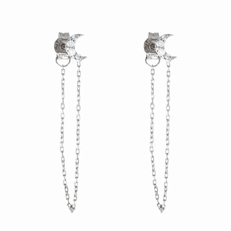 Sparkling Pearl Earrings-Over the Moon 18K White Gold Earring w. Diamonds