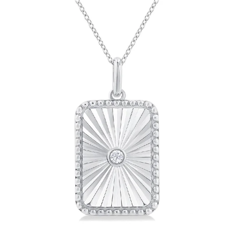 One-Of-A-Kind Necklaces-Sterling Silver Rectangle Medallion Diamond Pendant Necklace