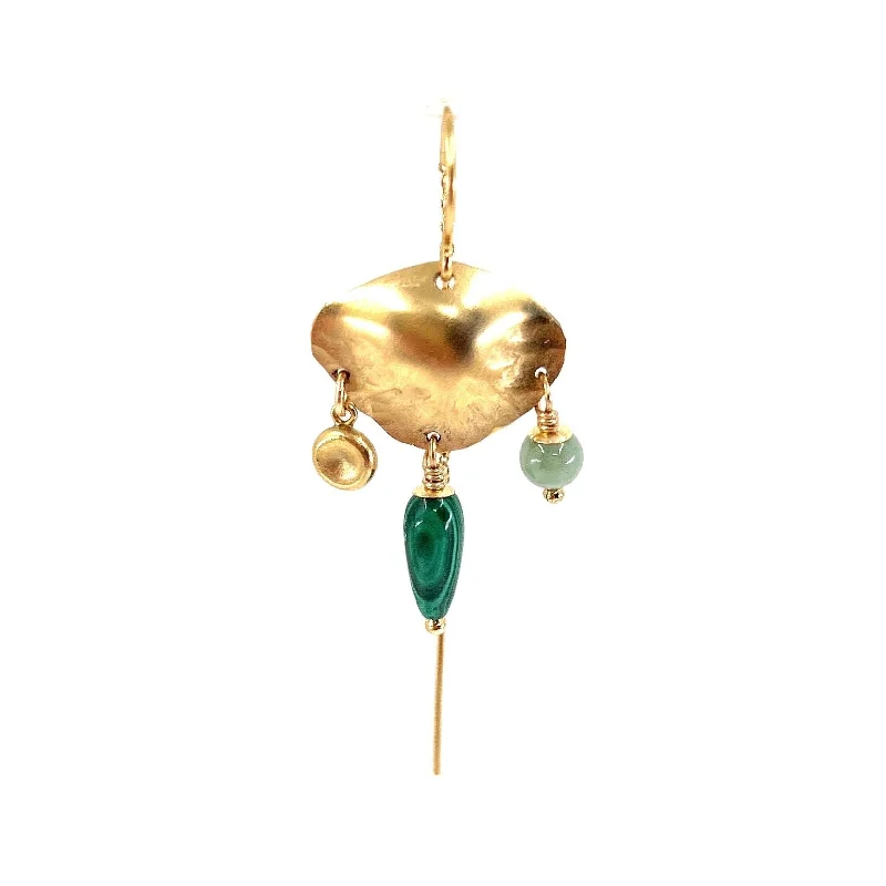 Geometric Silver Drop Earrings-Greta 14K Goldfilled Earring w. Malachite & Jade