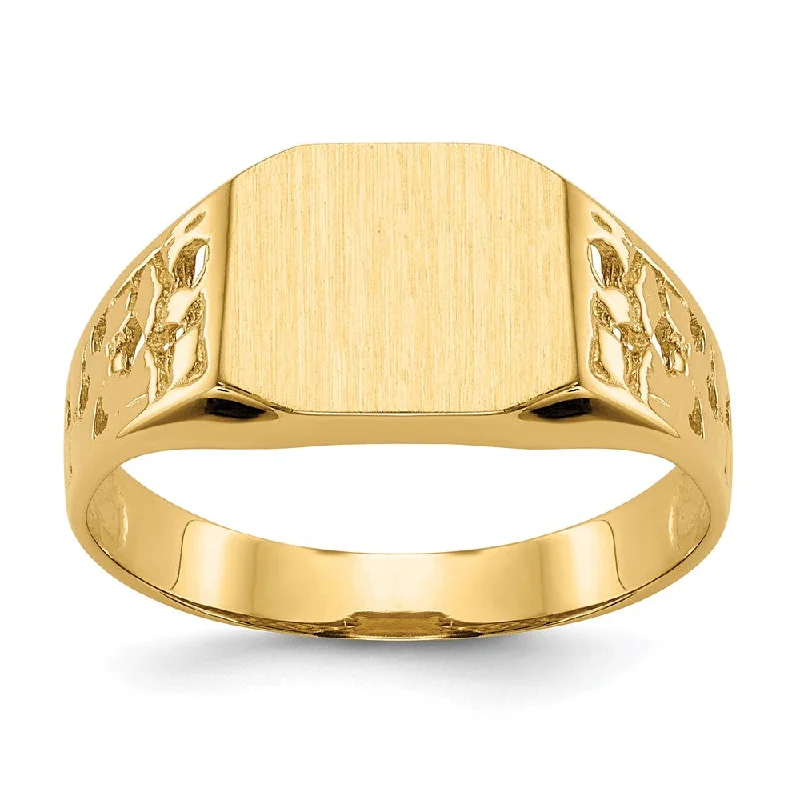 Affordable Engagement Ring Designs-14K Yellow Gold 9.0x10.5mm Open Back Men's Signet Ring