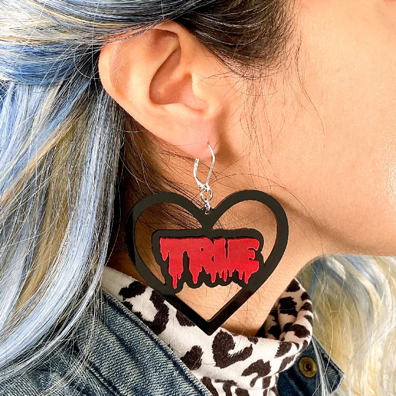 Custom Hoop Drop Earrings-Last Chance! True Love (It's True Crime) Door Knocker Earrings