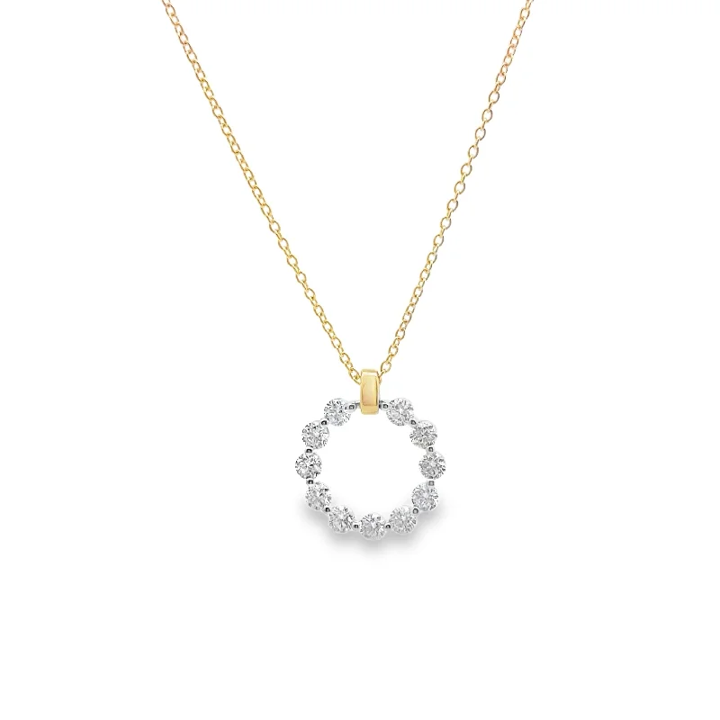 Love Necklaces-Two-tone Round Diamond Open Circle Pendant Necklace