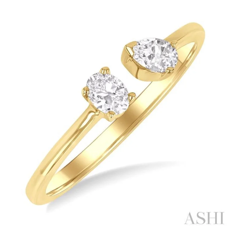 Designer Custom Wedding Ring Sets-1/3 ctw Toi Et Moi Oval and Pear Cut Diamond Open Fashion Ring in 14K Yellow Gold