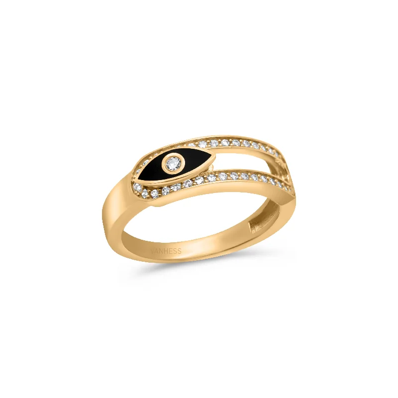 Custom Wedding Ring Bands for Women-Shiny Evil Eye Ring