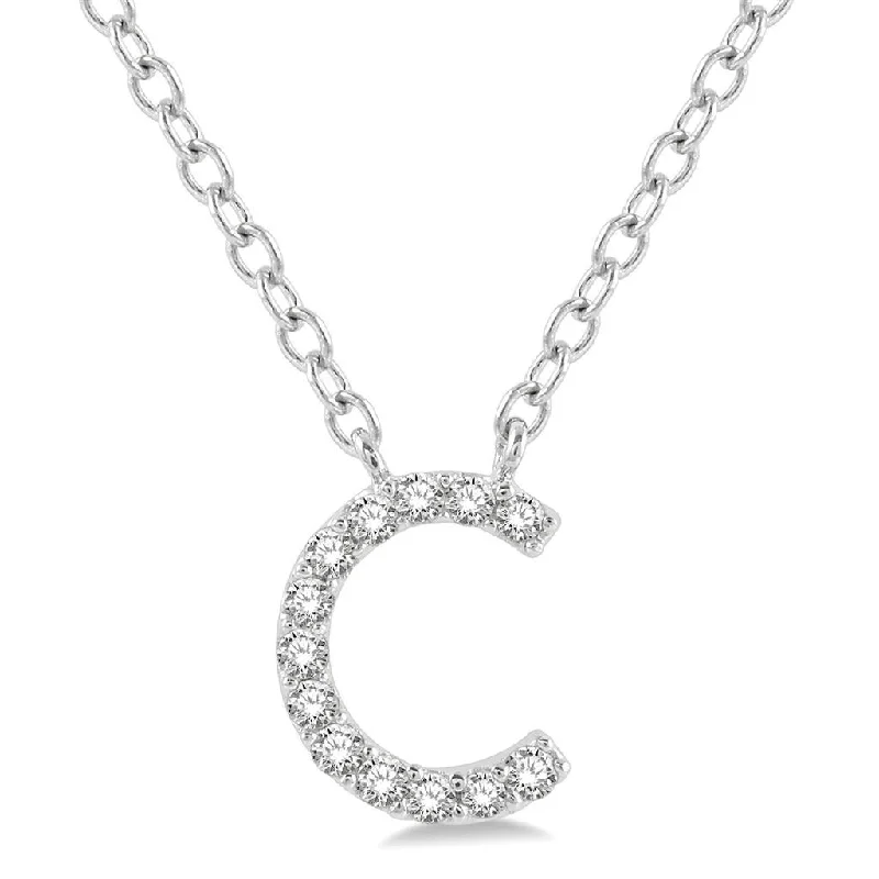 Personalized Silver Necklaces-10K White Gold C Initial Diamond Necklace