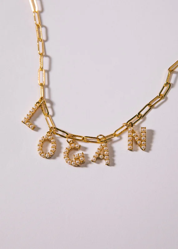 Fine Gold Necklaces-Pearl Name Necklace