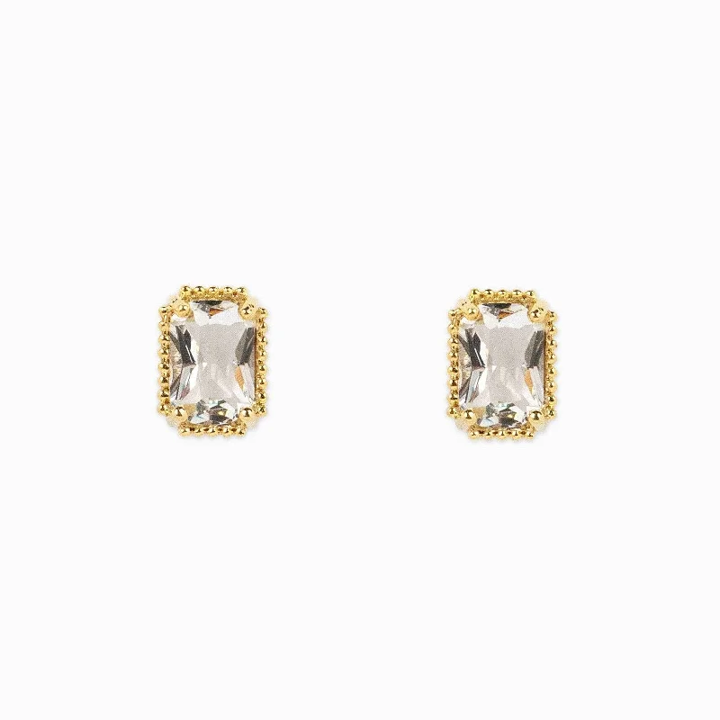 Luxury Gold Drop Earrings-Classic Vintage Style Baguette CZ Post Earrings