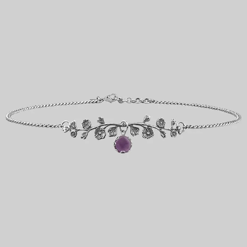 Antique Necklaces-DARK BLOOM. Amethyst Choker - Silver