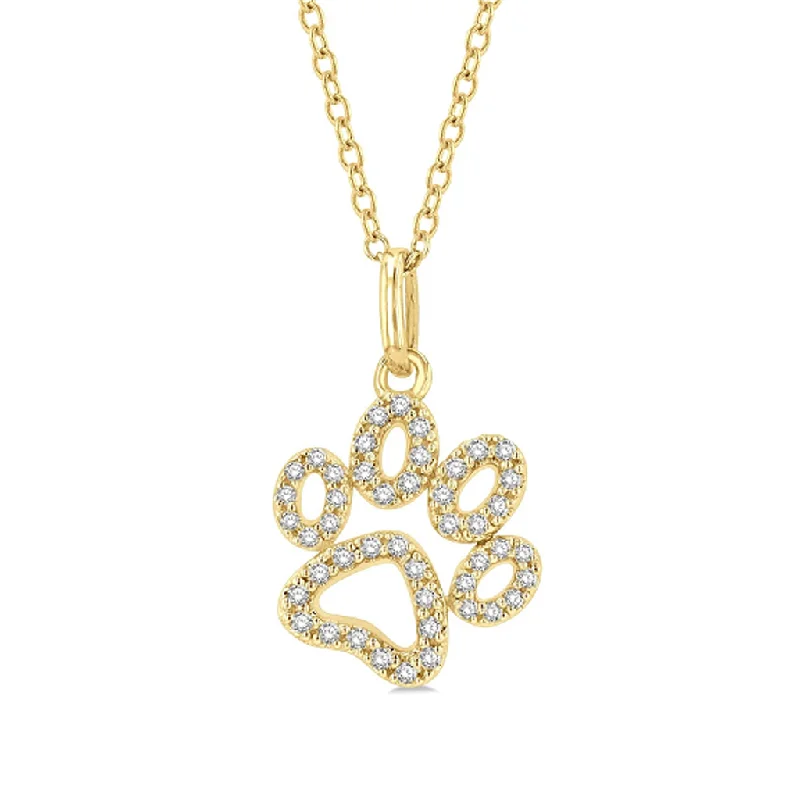 Wedding Bridal Necklaces-10K Yellow Gold Petite Paw Print Diamond Pendant Necklace