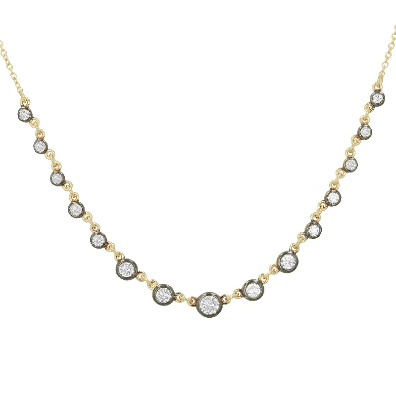 Adjustable Pendant Necklaces-Rachel Reid Graduated Diamond Black Rhodium Bezel Necklace