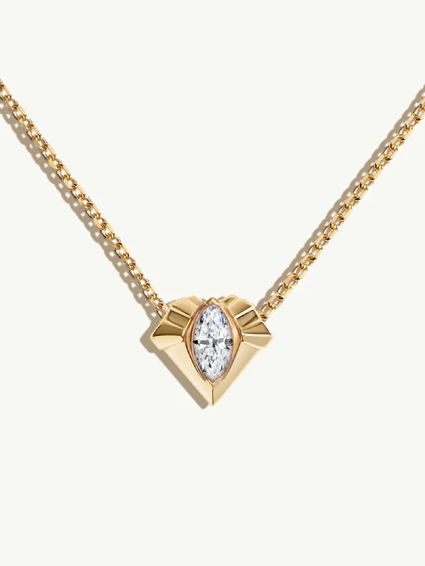 14K Gold Necklaces-Alexandria Pendant Necklace With 0.50CT Marquise-Cut Diamond In 18K Yellow Gold, 13mm