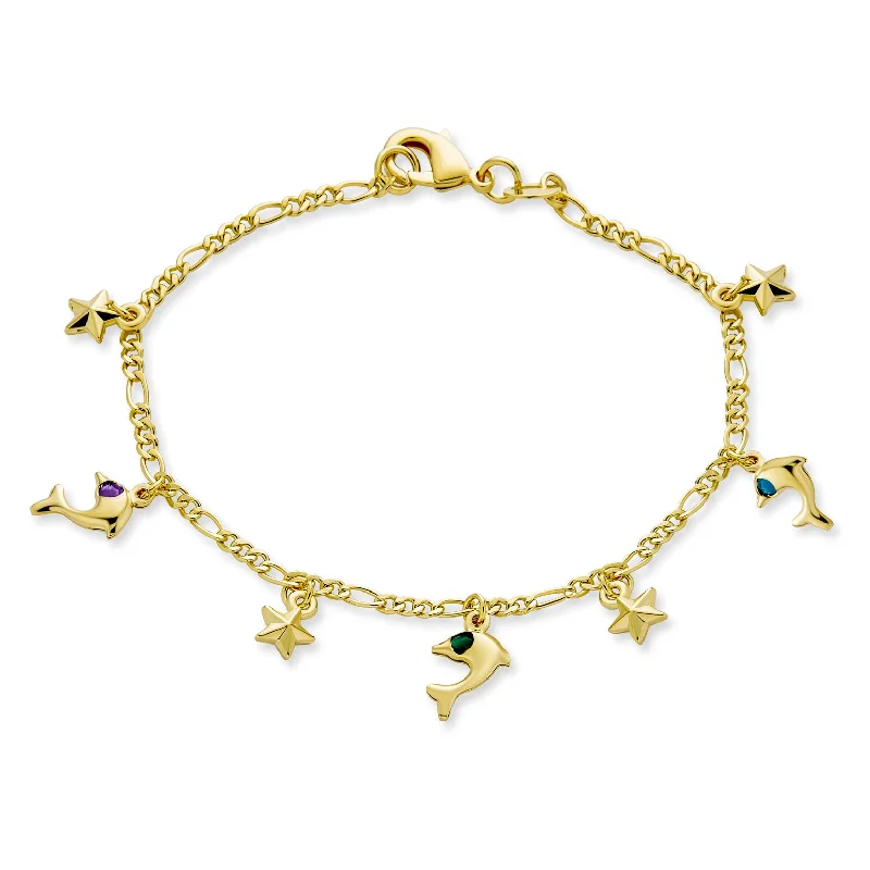 Stackable Charm Bracelets-Vacation Nautical Anchor Starfish Charm Bracelet 18K Gold Plated