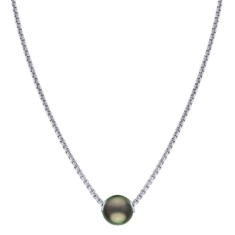 Stainless Steel Necklaces-Sterling Silver Tahitian Pearl Solitaire Necklace