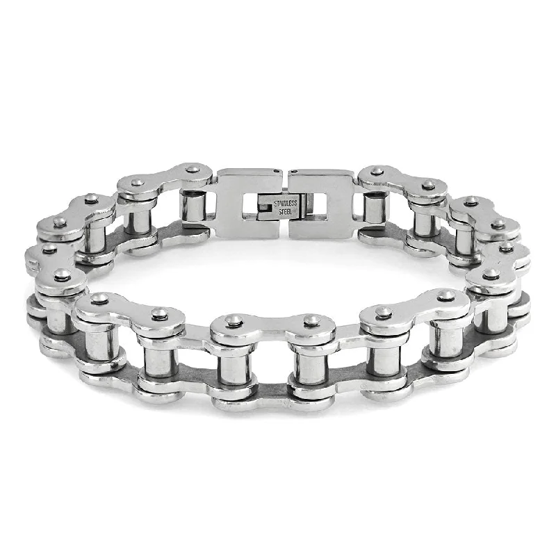 Abstract Bracelets for Men-Heavy Mechanic Chain Link Bracelet for Men Silver Tone Stainless Steel Biker Style