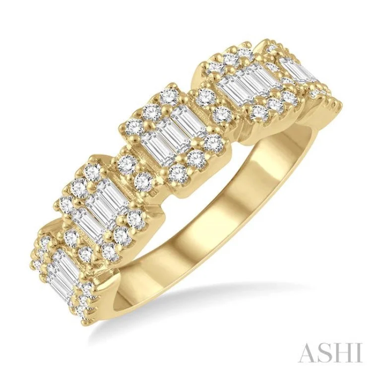 Custom Promise Rings for Couples-3/4 ctw Baguette and Round Cut Diamond Fusion Ring in 14K Yellow Gold