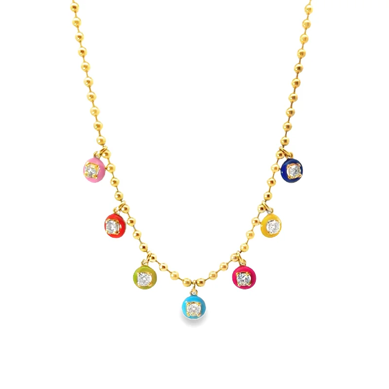 Personalized Pendant Necklaces-Aspery and Guldag Multi Color Enamel and Diamond Drop Necklace