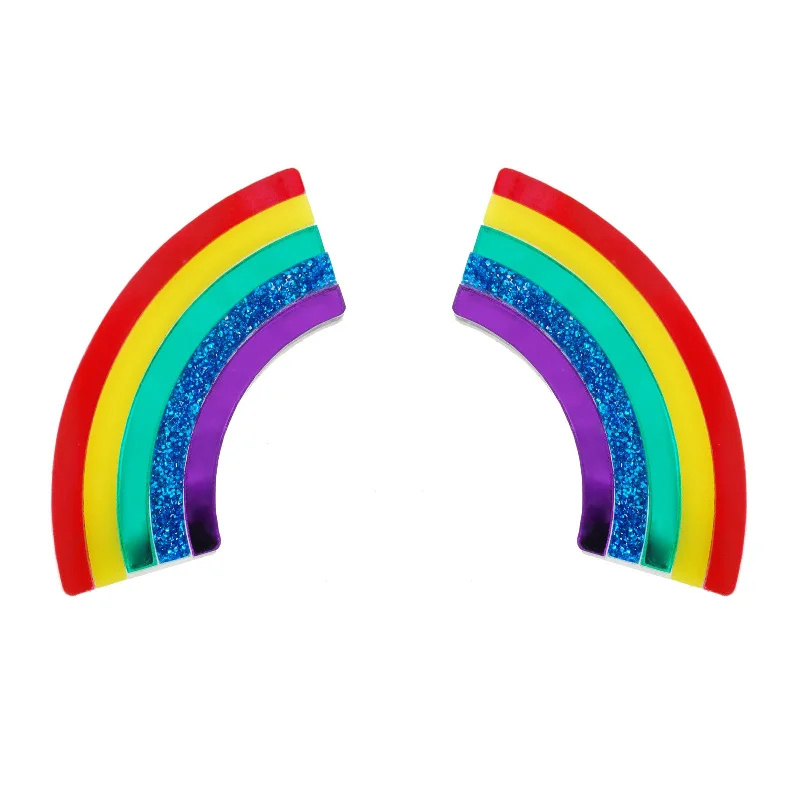 Unique Drop Stud Earrings-XL Rainbow Earrings