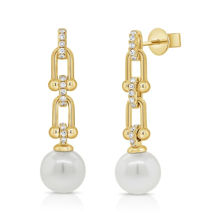 Handcrafted Drop Earrings-Pearl & Chain Pave Earrings