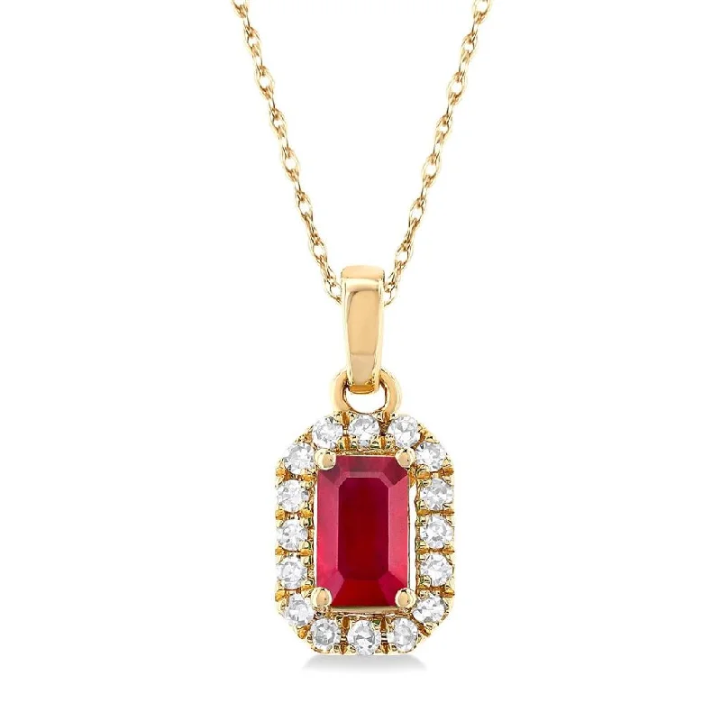 Multi-Strand Necklaces-10K Yellow Gold Ruby And Diamond Halo Pendant Necklace