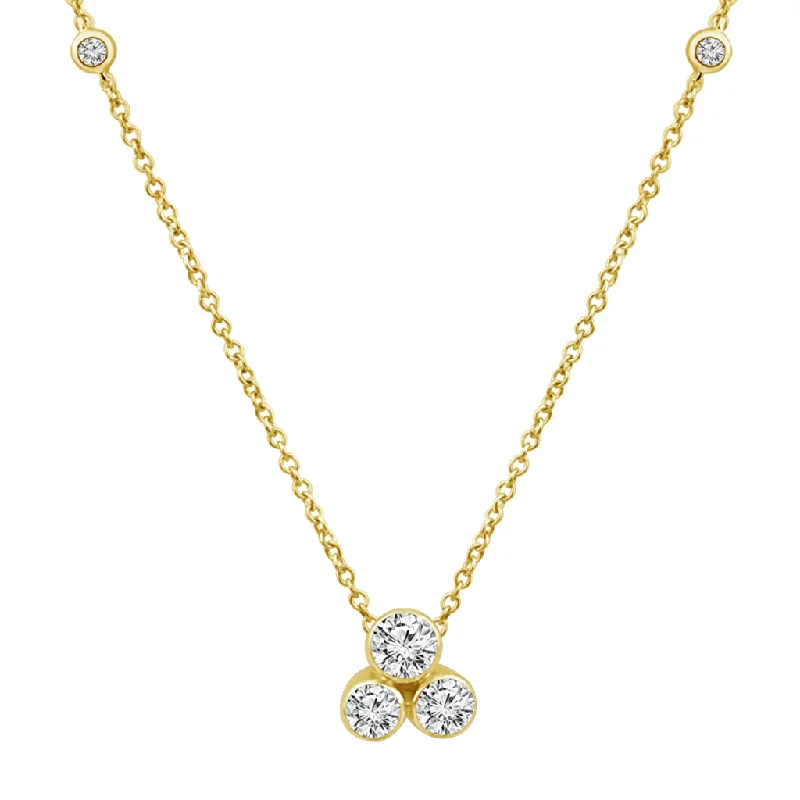 Gothic Necklaces-14K Yellow Gold Lab Grown Diamonds Flower Pendant Necklace