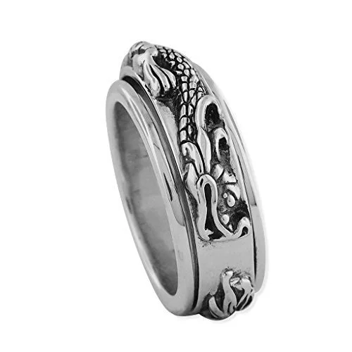 Wedding Ring Sets for Brides and Grooms-Sterling Silver Dragon Spinner Ring