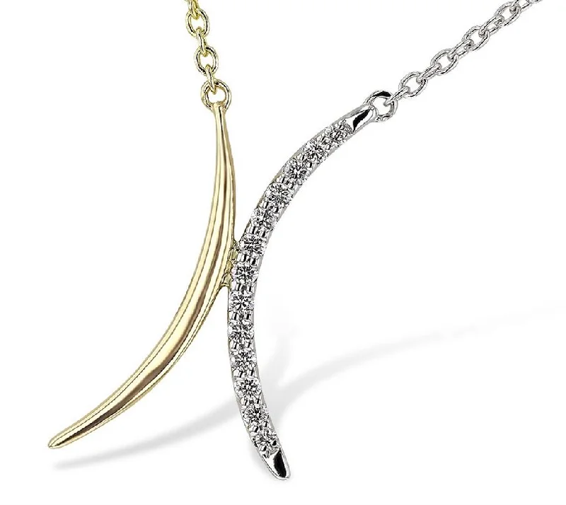 Unique Pendant Necklaces-14K Yellow And White Gold X Diamond Necklace