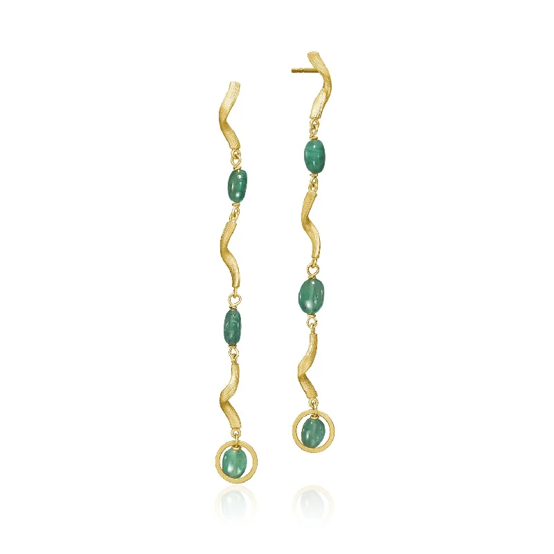 Large Gemstone Earrings-Vega Emerald Long 18K Gold Earring