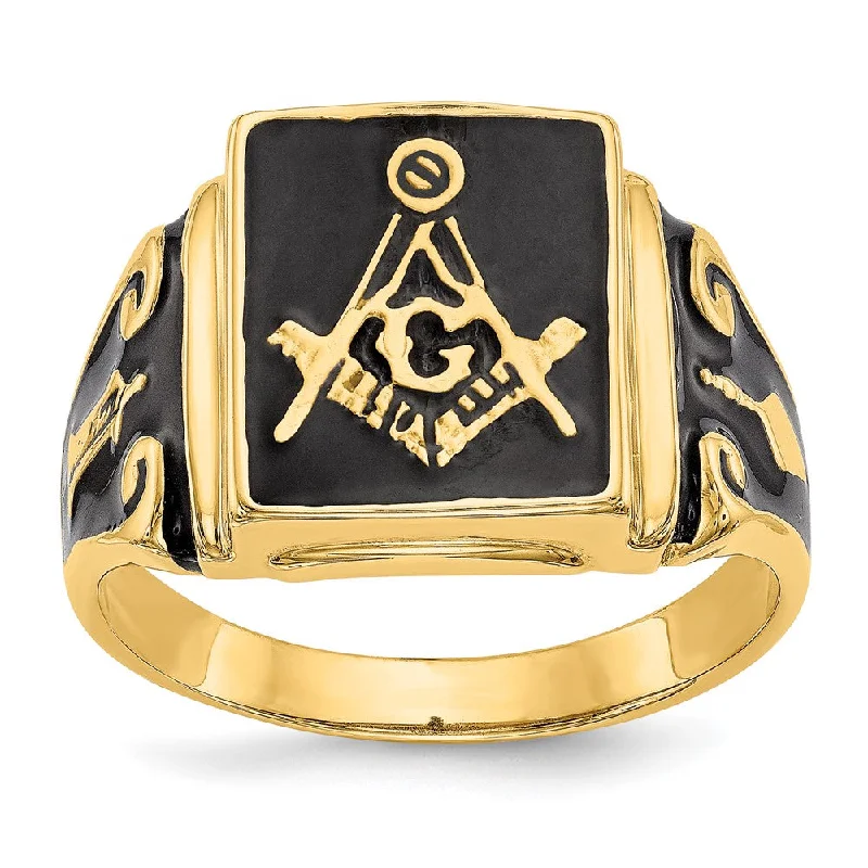 Customizable Promise Wedding Ring Sets-Solid 14k Yellow Gold Men's Masonic Enameled Ring