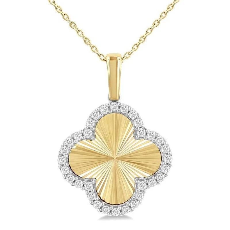 DIY Necklaces-10K Yellow Gold Natural Diamonds Fluted Clover Pendant Necklace