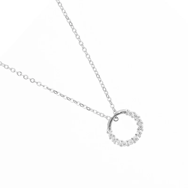 Silver Chain Necklaces-Sterling Silver Zirconia Circle Pendant Necklace